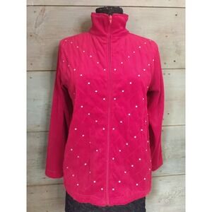 Adrian Delafield Haband Candy Apple Red Velvet Rhinestone Lined Sweater Sz S